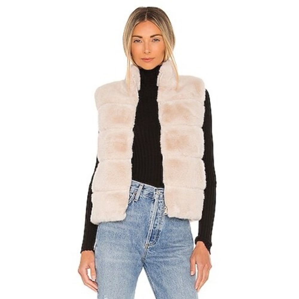 Generation Love Roxanne Faux Fur Vest Stone Beige Zip Up Small